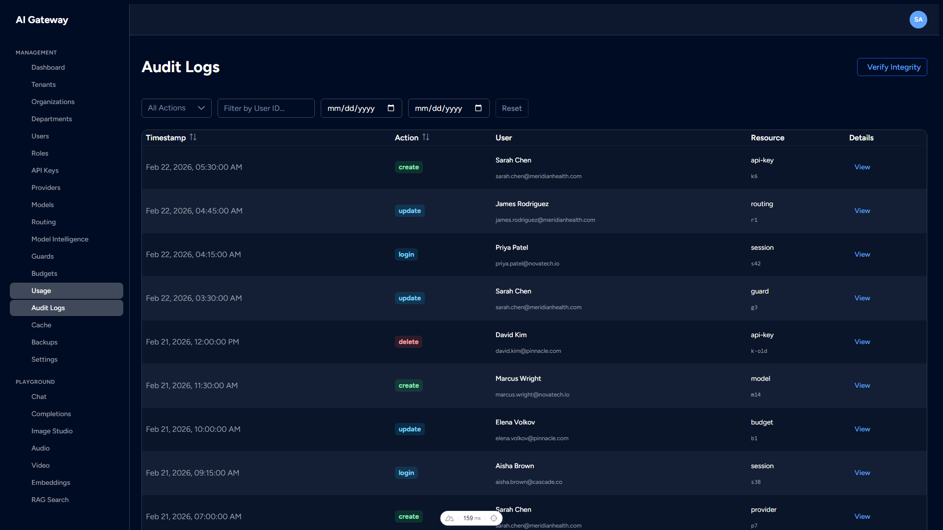 Audit Logs screenshot — dark theme