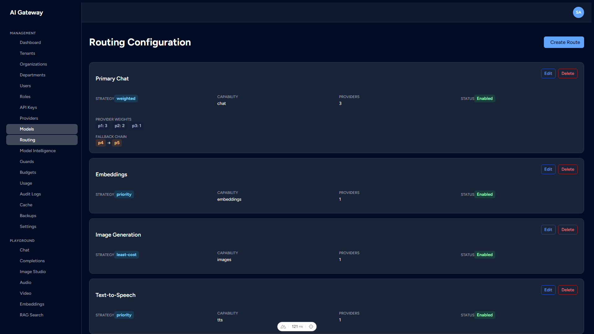 Routing screenshot — dark theme